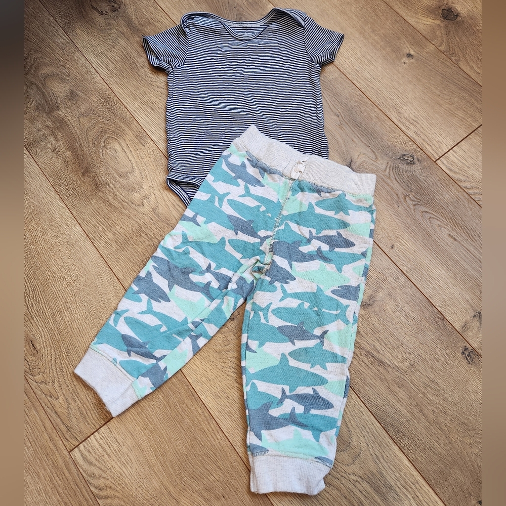 18m Onesie And Shark Print Kids Jogger Pants